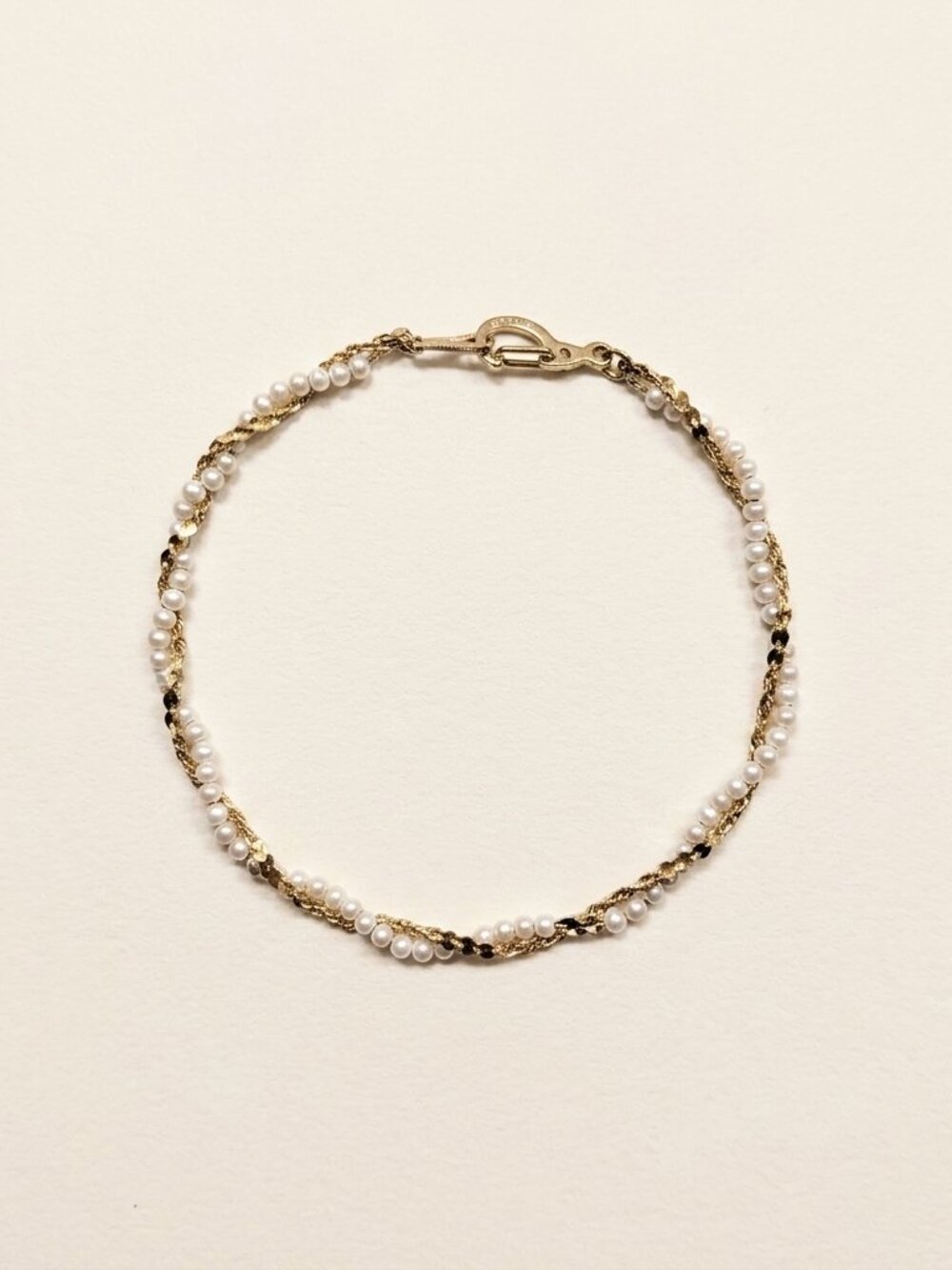 Vintage Gold Plated Chain Pearl Twisted Boho Indie Cottage Bracelet